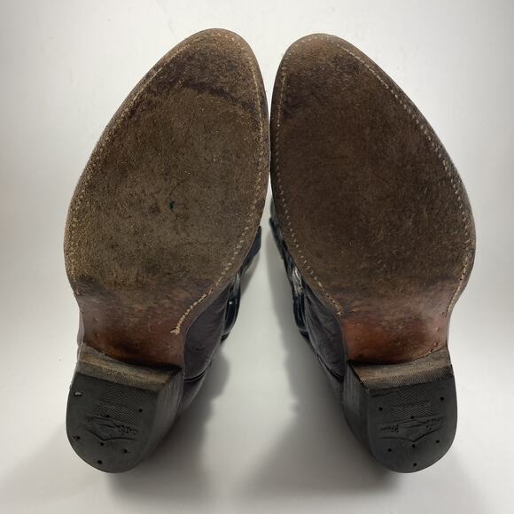 Justin Cowboy Boots Mens Size 9D Two Tone Burgundy Black Leather Almond Toe 1509 - Picture 7 of 10